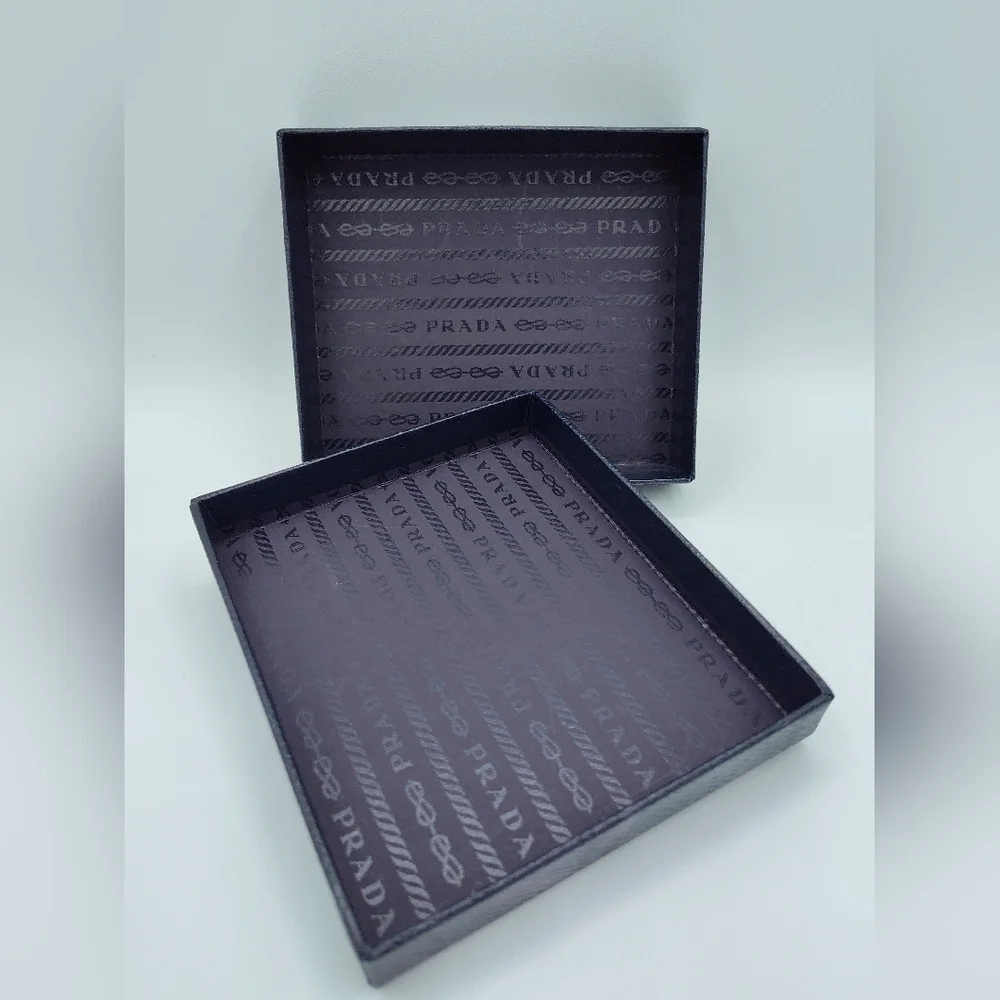 PRADA Small Black Navy Saffiano Gift Box  Silver Logo Luxury Packaging EUC